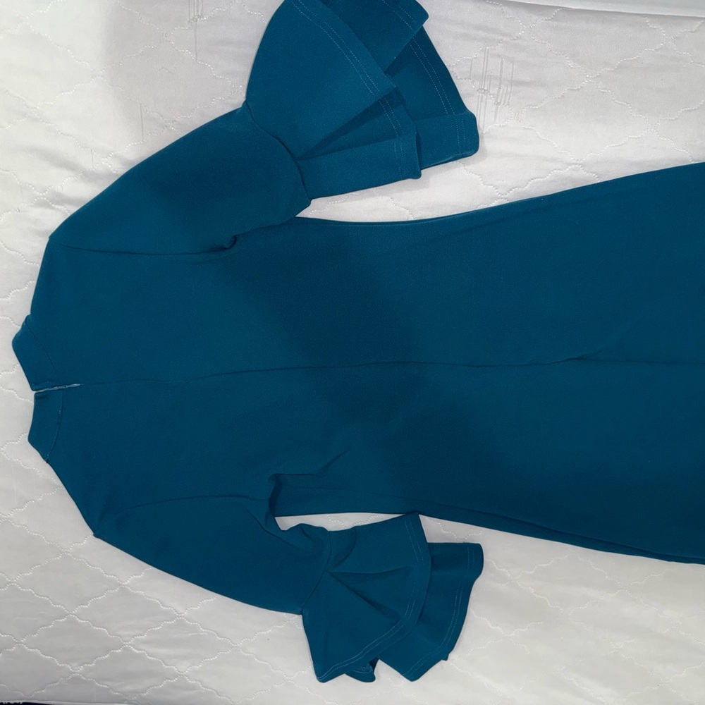 Elegant Teal Dress with Flared Sleeves